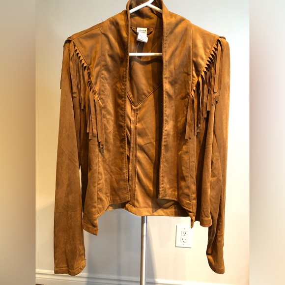 Almost Famous Tan Suede Feel Fringe Jacket Size M NWT - Picture 2 of 8
